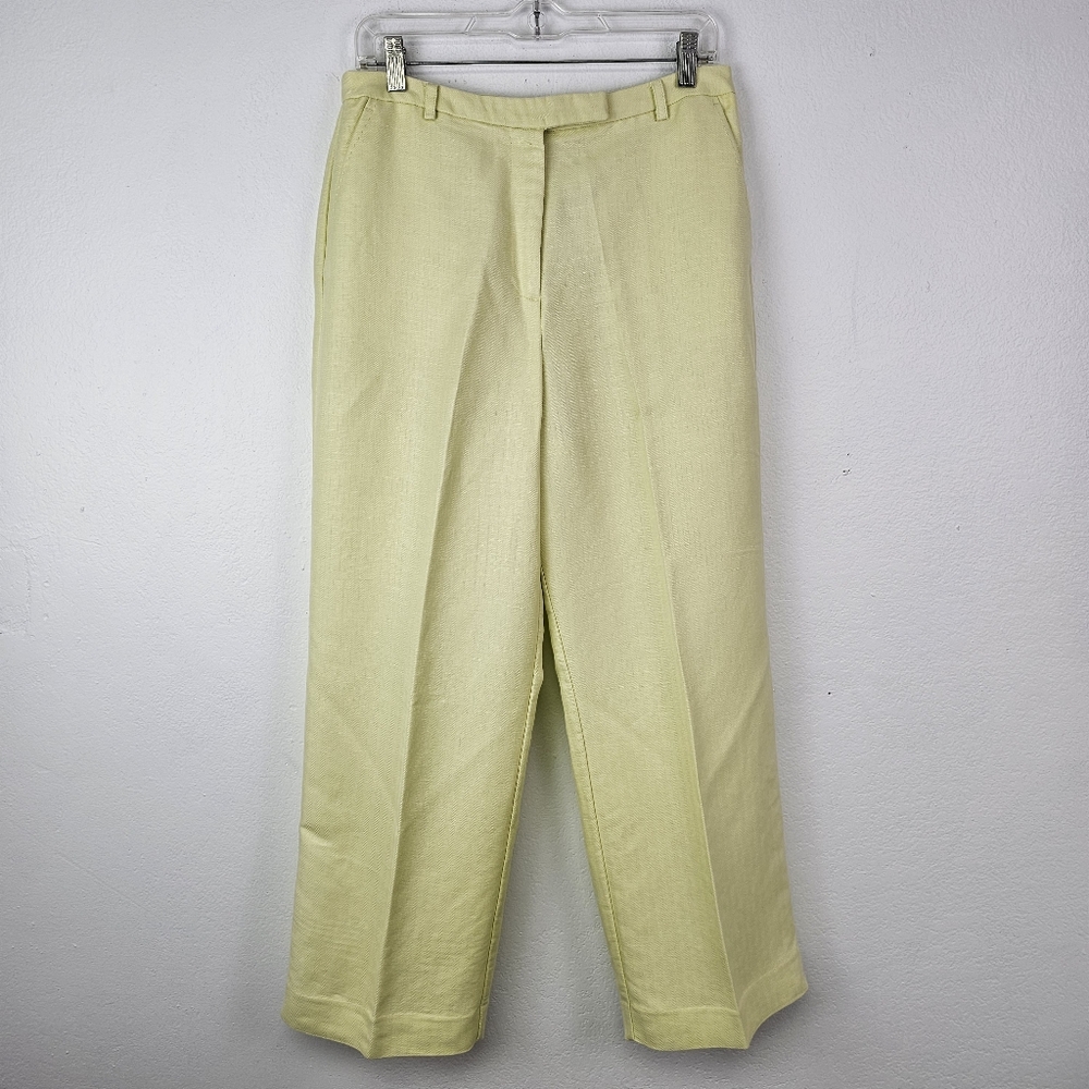 Linen Blend Trousers/Pants Chartreuse Wide Leg Coastal Sz 12P By Emma & James
